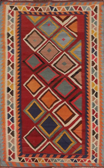 Vegetable Dye Red Kilim Qashqai Persian Rug 4x8