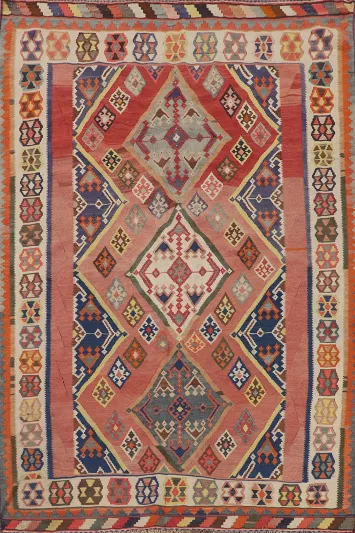 Vegetable Dye Wool Kilim Qashqai Persian Area Rug 5x8