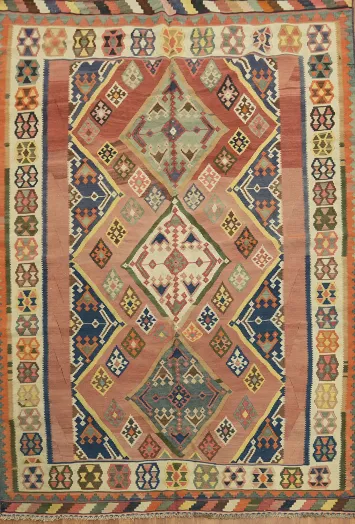 Authentic Hand-Woven Persian Kilim Rug | 5x8 Vegetable Dye Wool Area Rug