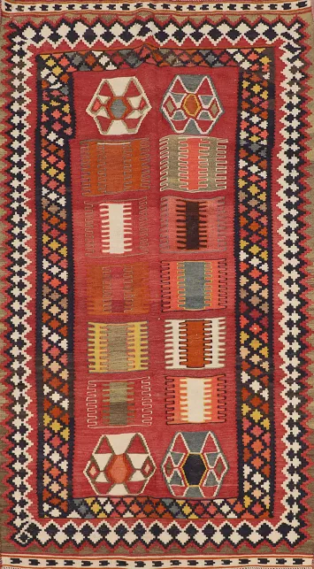 Hand Woven Kilim Qashqai Vegetable Dye Persian Rug 5x10