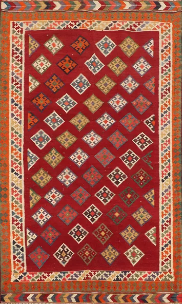 Vegetable Dye Red Kilim Qashqai Persian Area Rug 5x8