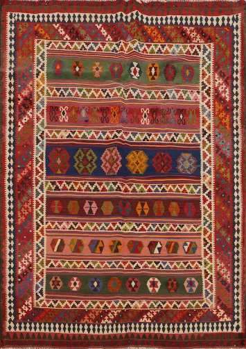 Vegetable Dye Wool Kilim Qashqai Persian Rug 5x6