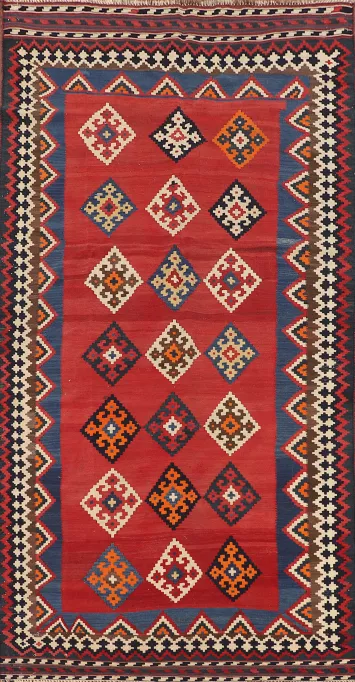 Vegetable Dye Red Kilim Qashqai Persian Area Rug 5x10
