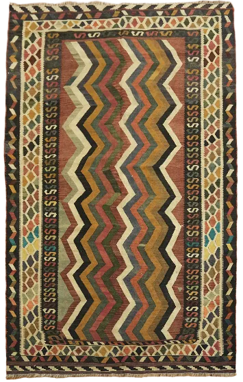Chevron Vegetable Dye Wool Kilim Qashqai Persian Area Rug 5x8