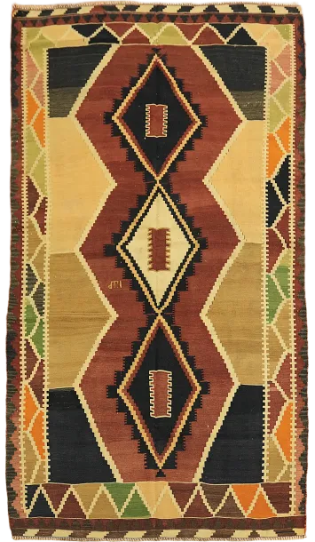 Vegetable Dye Wool Kilim Qashqai Persian Area Rug 5x8