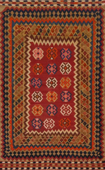 Flat Weave Kilim Qashqai Persian Vegetable Dye Rug 5x8