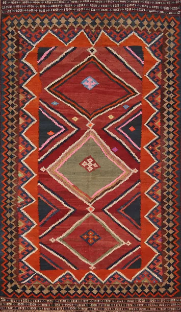 Vegetable Dye Wool Kilim Qashqai Persian Rug 4x8