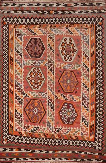 Vegetable Dye Wool Kilim Qashqai Persian Area Rug 5x8