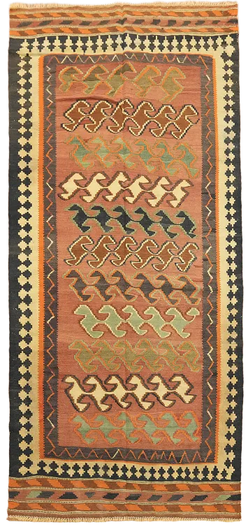 Vegetable Dye Kilim Qashqai Persian Runner Rug 4x9