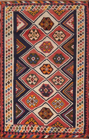 Vintage Wool Kilim Qashqai Persian Area Rug 5x8