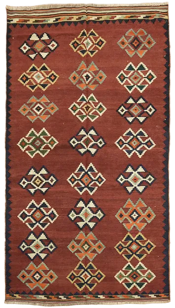 Vintage Red Wool Kilim Qashqai Persian Rug 4x7