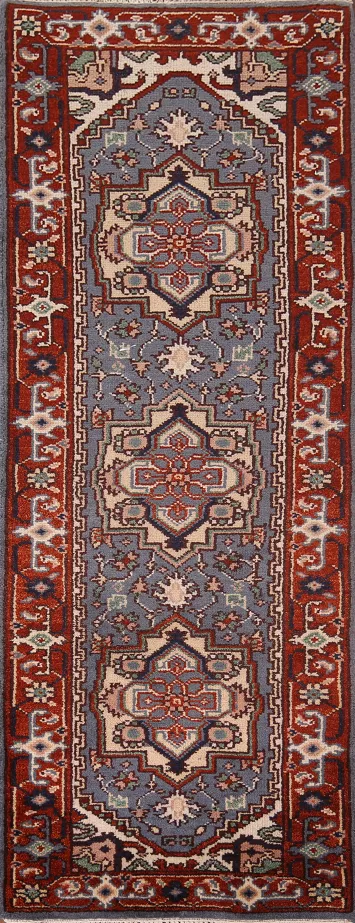 Geometric Wool Heriz Serapi Oriental Runner Rug 3x8