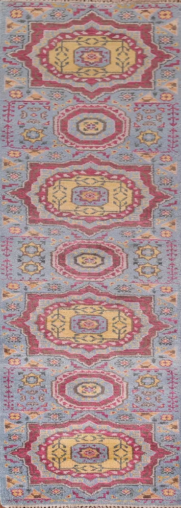 Handmade Blue Kazak Oriental Runner Rug 3x10