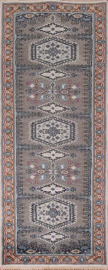 Handmade Wool Gray Viss Oriental Runner Rug 3x8