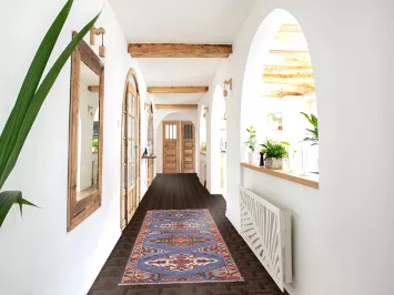 Geometric Blue Kazak Oriental Runner Rug 3x8