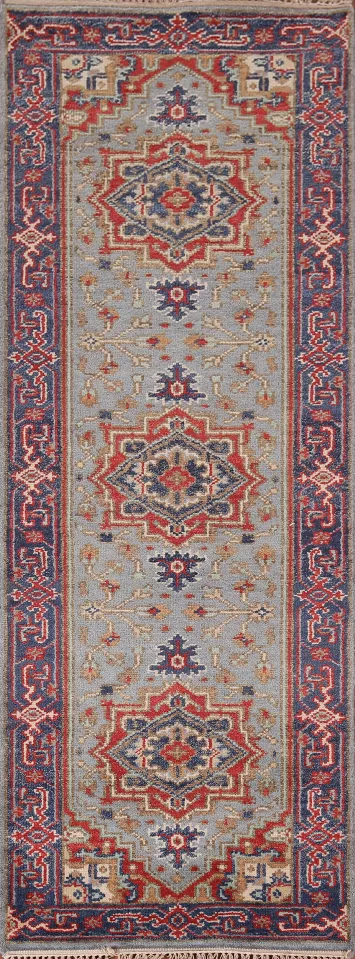 Blue Gray Heriz Serapi Oriental Runner Rug 3x8