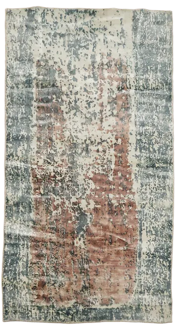 Vintage Elegance: Distressed Blue and Rust Rug Design 3'x5'