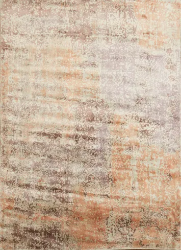 Textured Abstract Rug with Muted Orange and Beige Hues 5x6
