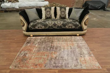 Textured Abstract Rug with Muted Orange and Beige Hues 5x6