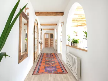 Orange Geometric Anatolian Oriental Runner Rug 3x12