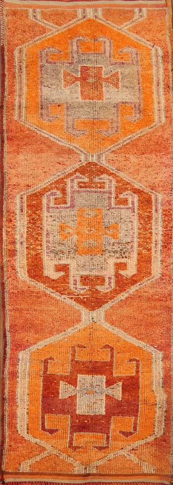 Orange Wool Tribal Oushak Oriental Runner Rug 3x10