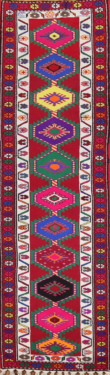 Handmade Wool Anatolian Turkish Runner Rug 3x12