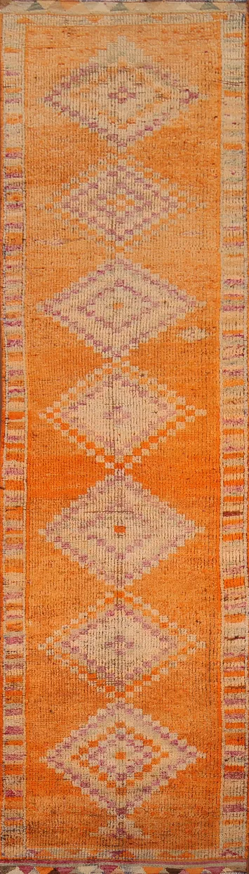 Geometric Wool Vintage Anatolian Turkish Runner Rug 3x12