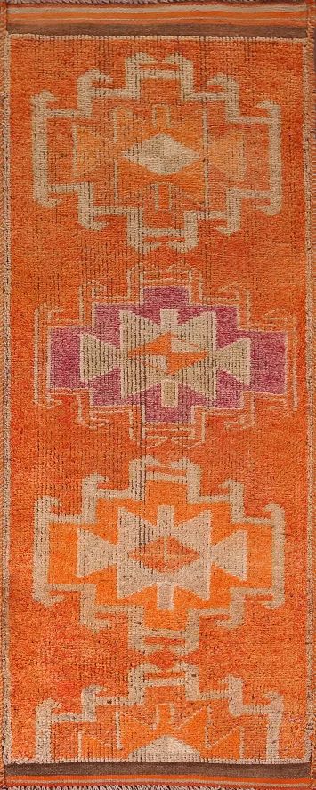Orange Wool Oushak Oriental Runner Rug 4x10