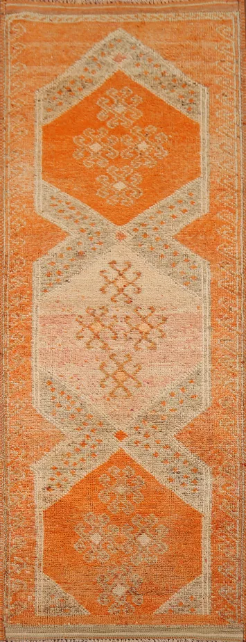 Orange Wool Oushak Oriental Runner Rug 4x10
