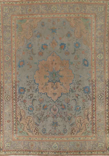 Floral Green Handmade Tabriz Persian Area Rug 10x13