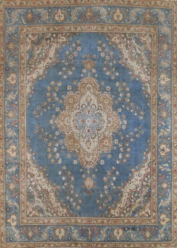 Handmade Blue Floral Tabriz Persian Area Rug 9x12