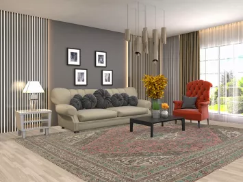 Pink Geometric Wool Hamedan Persian Area Rug 8x11