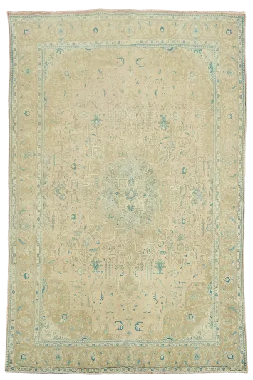 Muted Color Traditional Vintage Peach and Blue Persian Rug 8'x12'