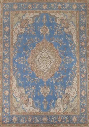 Vintage Blue Tabriz Persian Area Rug 10x13
