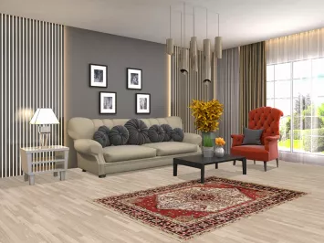 Ivory Wool Geometric Heriz Serapi Indian Rug 4x6