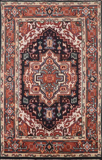 Navy Blue Geometric Heriz Serapi Oriental Rug 4x6