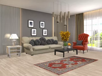 Orange Geometric Heriz Serapi Oriental Rug 3x6