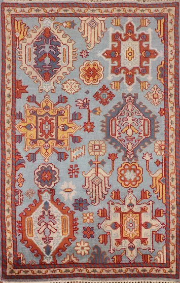 Light Blue Geometric Oushak Oriental Rug 4x6