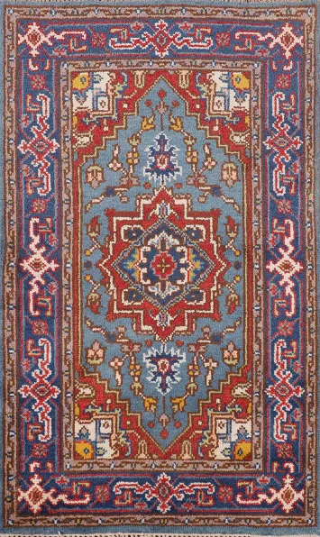 Blue Geometric Heriz Serapi Oriental Rug 3x5