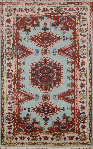 Light Blue Geometric Viss Indian Accent Rug 3x5