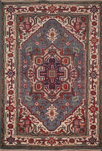 Light Blue Geometric Heriz Serapi Oriental Rug 4x6