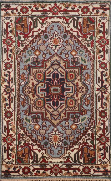 Geometric Blue Heriz Serapi Oriental Rug 3x5