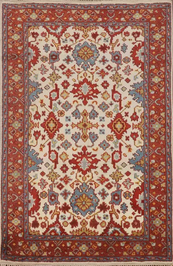 Ivory Wool Handmade Oushak Oriental Rug 4x6