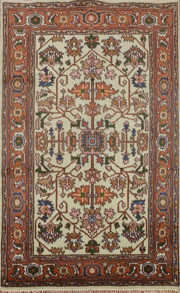 Light Green Wool Heriz Serapi Indian Accent Rug 4x6