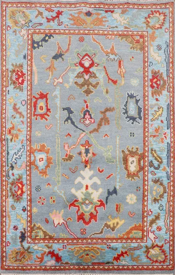 Light Blue Handmade Wool Oushak Indian Rug 4x6