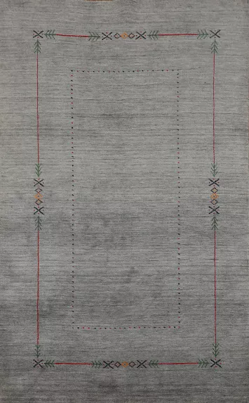 Gray & Green Striped Wool Gabbeh Indian Area Rug 5x8