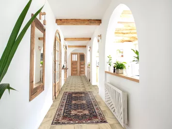 Blue Geometric Kazak Indian Runner Rug 3x8