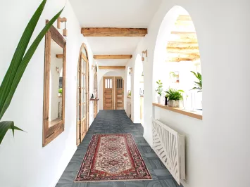 Ivory Geometric Heriz Serapi Oriental Runner Rug 3x8