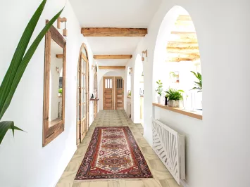 Ivory Geometric Heriz Serapi Oriental Runner Rug 3x11