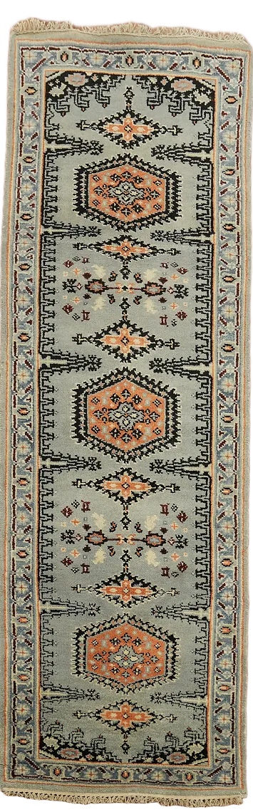 Gray Geometric Viss Indian Runner Rug 3x8